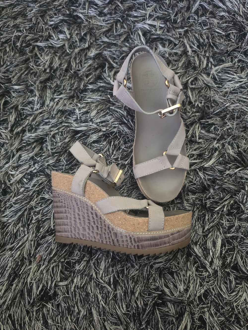 Wedge Ankle-Strap Sandals in Taupe